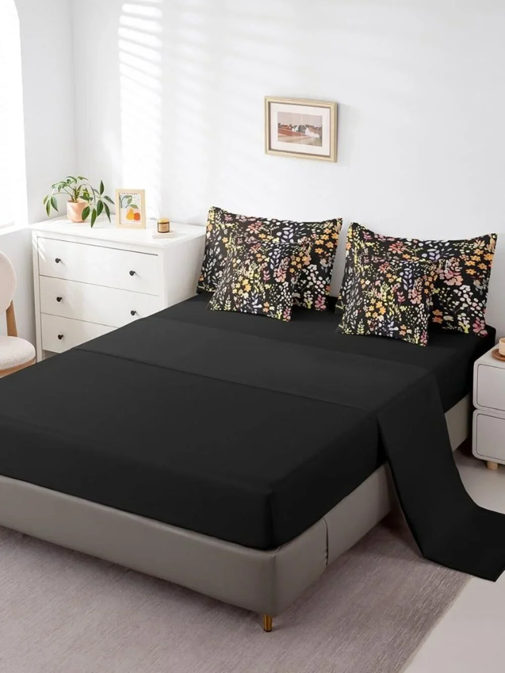 7 Piece Boho Yellow Floral Twin Bedding Set for Kids Girls Women,Colorful Flower